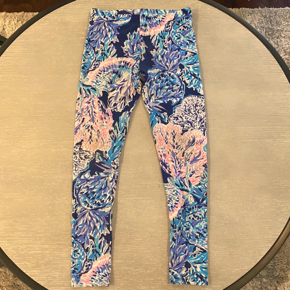 Lilly Pulitzer High Tide Navy Party in Paradise Leggings Girls Large
